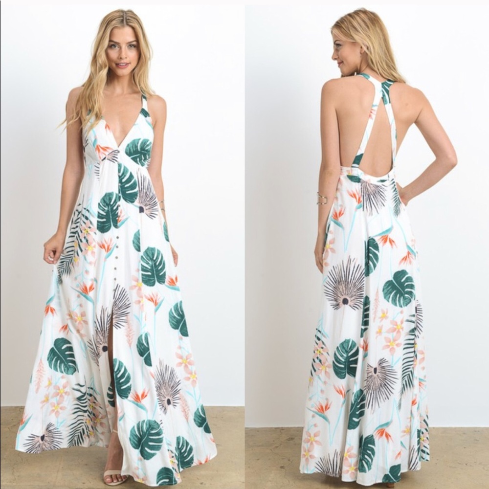 ❗️SALE❗️Tropical Backless Maxi Dress